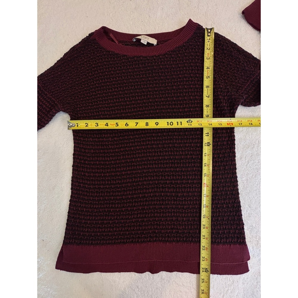 Ann Taylor Loft Womens Burgundy Black Textured Knit Long Sleeve Sweater Large - Picture 4 of 5
